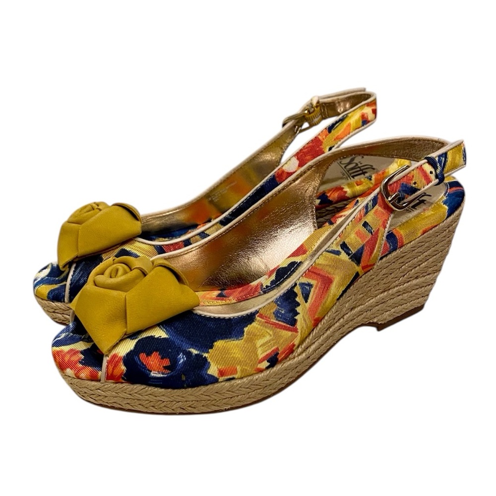 SOFFT COLORFUL PLATFORM WEDGE SANDALS WITH FLOWERS SIZE 7.5 COMFORT HEELS FUN! - Picture 5 of 16